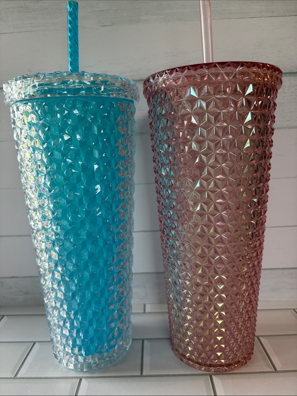 Textured Insulated Tumbler Cup - Blue and Pink